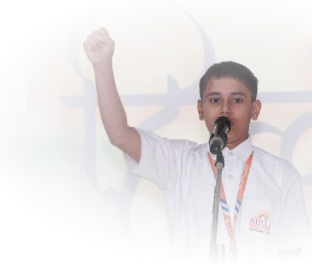Student speaker delivering impassioned declamation