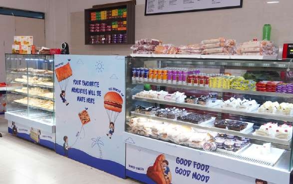 Pastry and snack display shelves